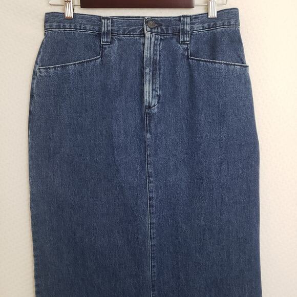 Vtg Lee Long Denim‎ Jean Maxi Skirt Size 10 Med Back Slit Y2k 100% Cotton - Picture 2 of 12